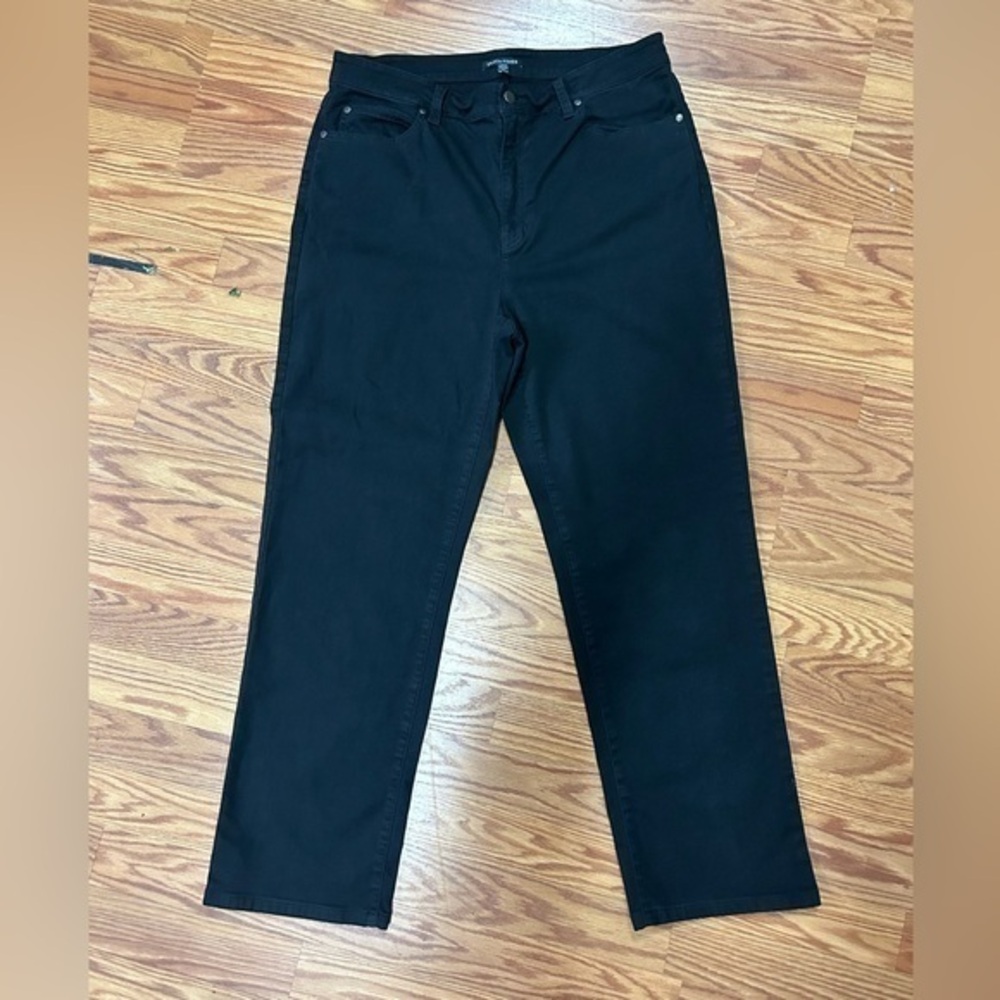 Eileen Fisher Black Wash Stretch Straight Leg Minimalist Organic Cotton Jeans 12